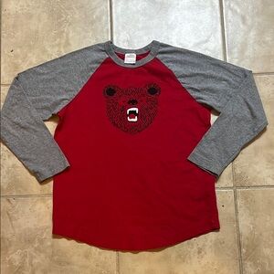 Hanna Andersson Red and Gray Bear Graphic Kids Raglan Shirt